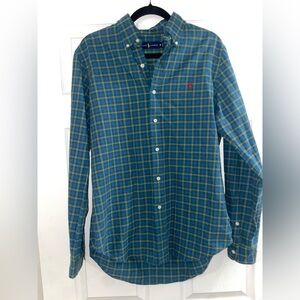 Ralph Lauren Blue Green Plaid Button Down Shirt Men’s Medium Long Sleeve